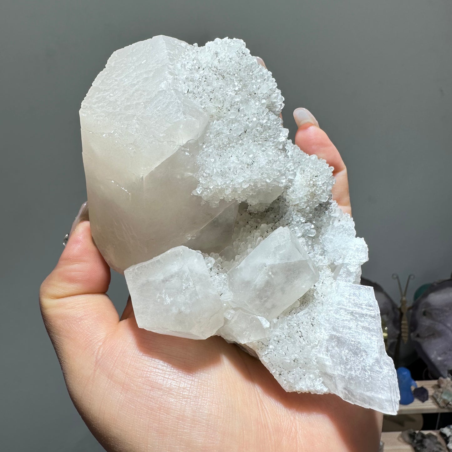 Pink calcite with quartz specimen