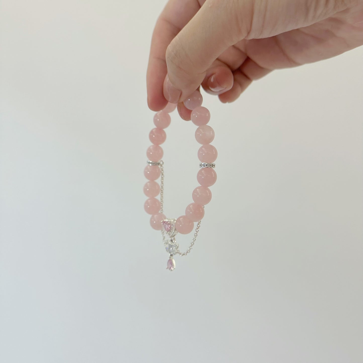 Rococo Diamond Heart Charm Natural  Rose Quartz Bracelet 10mm 5A quality