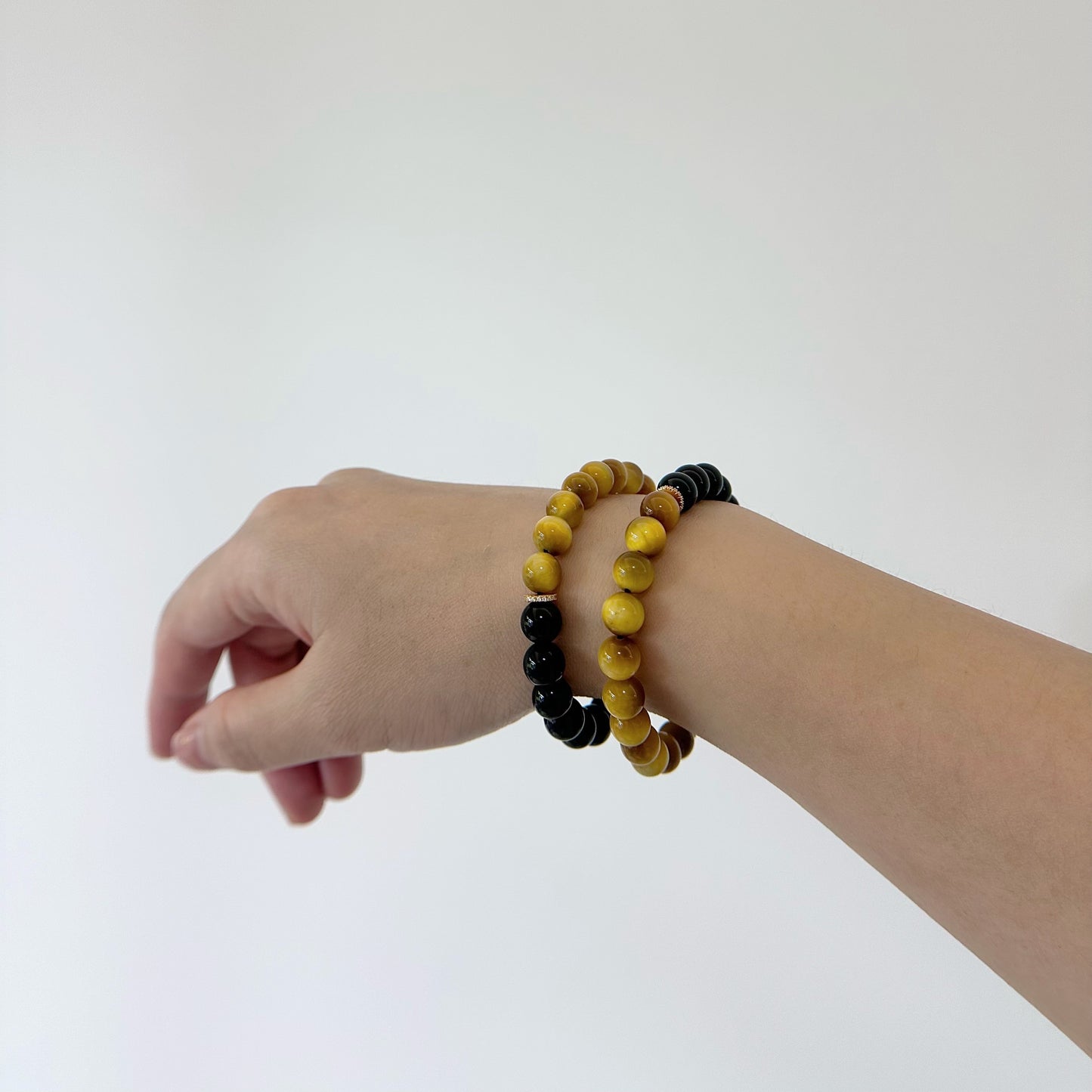 [Power Blend Bracelet] Golden Tiger’s Eye and Black Obsidian, 24K gold plated on silver