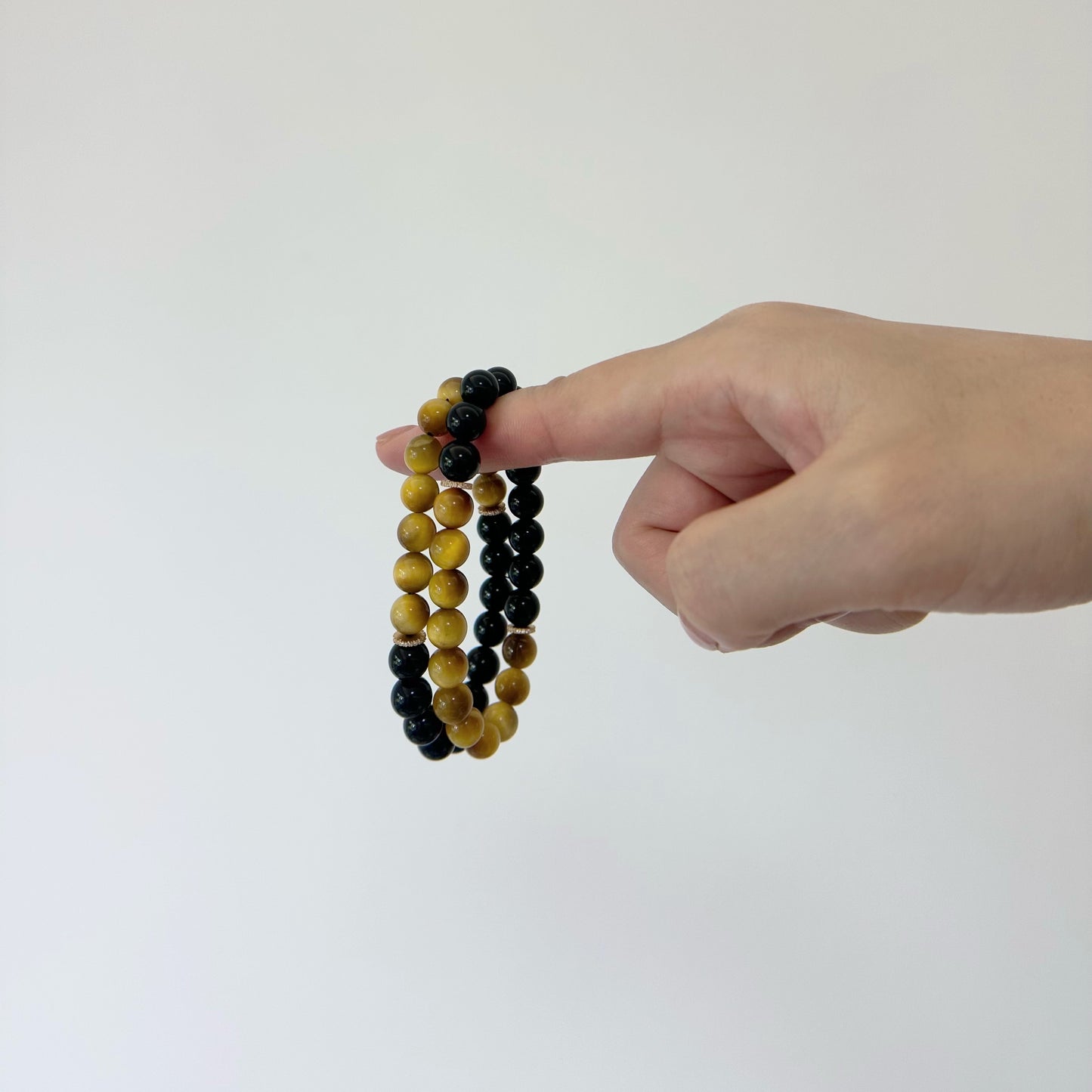 [Power Blend Bracelet] Golden Tiger’s Eye and Black Obsidian, 24K gold plated on silver