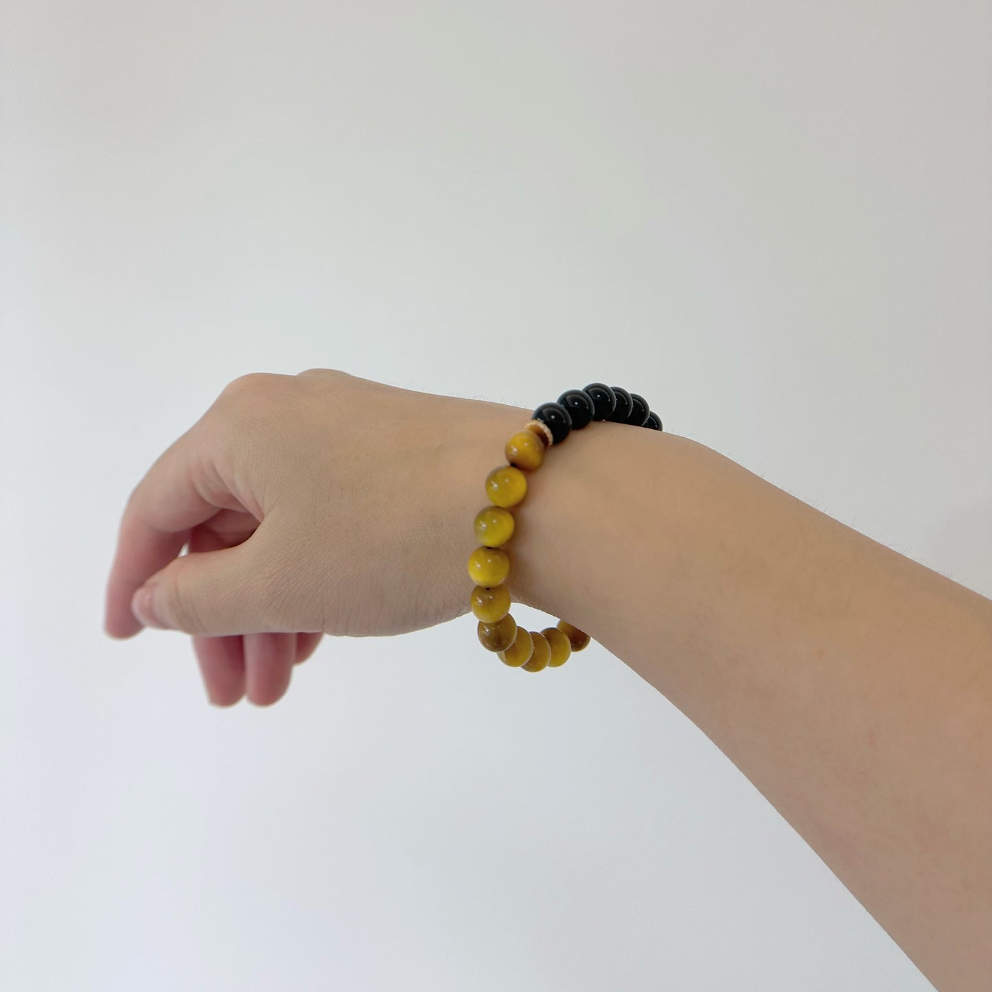 [Power Blend Bracelet] Golden Tiger’s Eye and Black Obsidian, 24K gold plated on silver