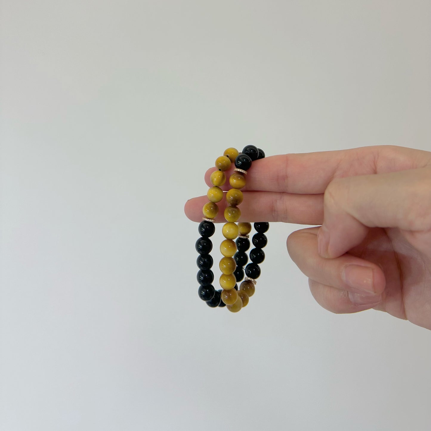 [Power Blend Bracelet] Golden Tiger’s Eye and Black Obsidian, 24K gold plated on silver