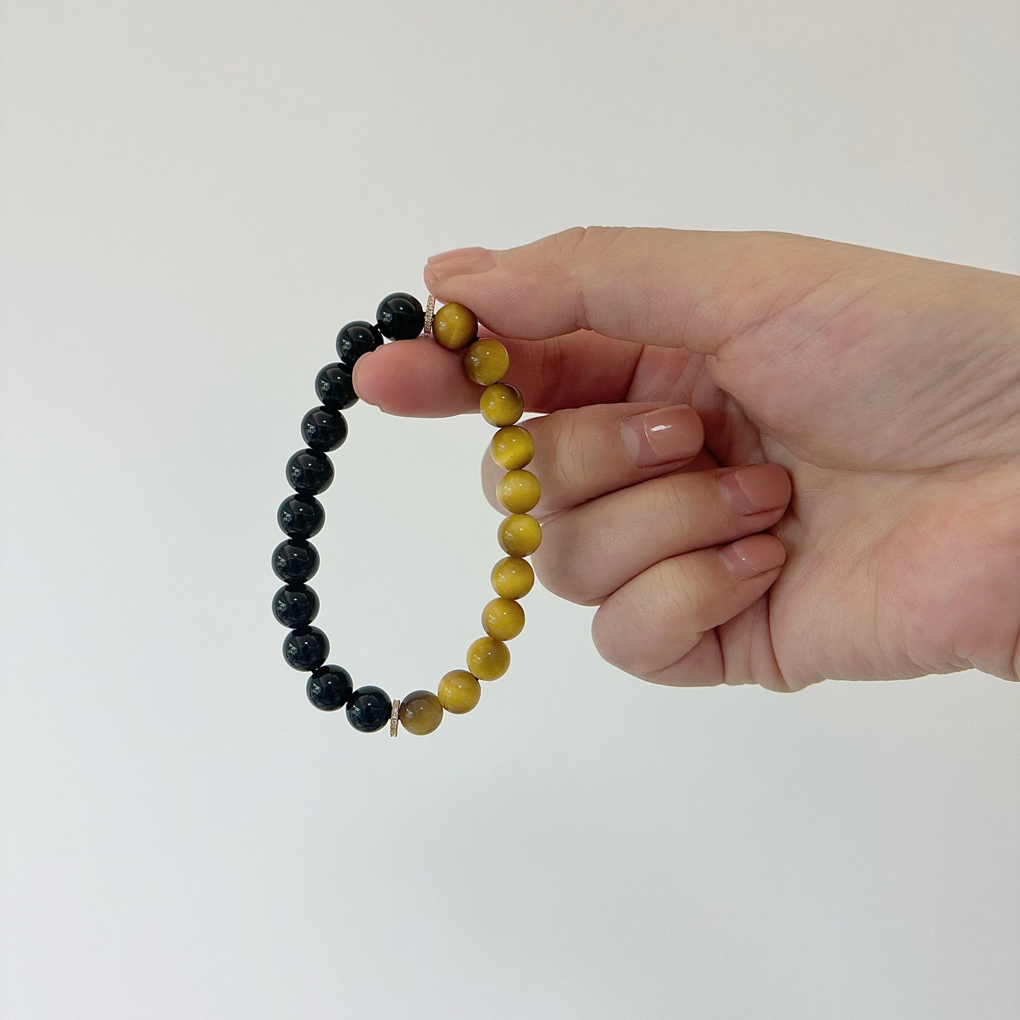 [Power Blend Bracelet] Golden Tiger’s Eye and Black Obsidian, 24K gold plated on silver