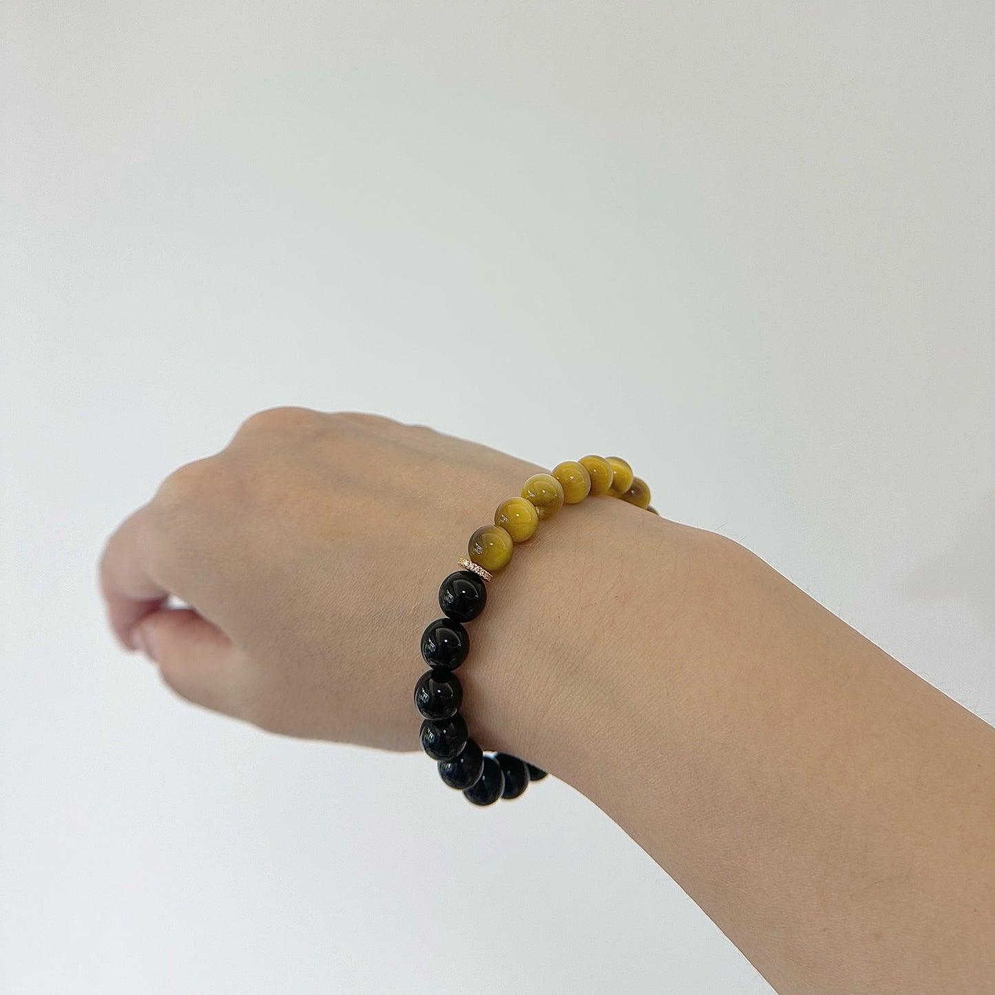 [Power Blend Bracelet] Golden Tiger’s Eye and Black Obsidian, 24K gold plated on silver