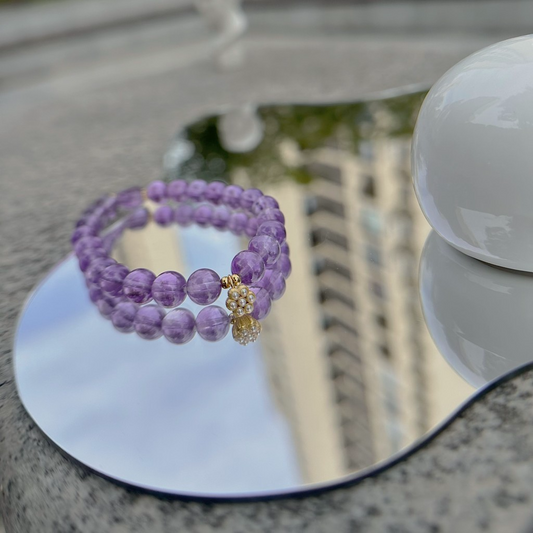 [Lotus Seedpod Charm] Amethyst Bracelet with 24K Gold Plated on Silver Gilded