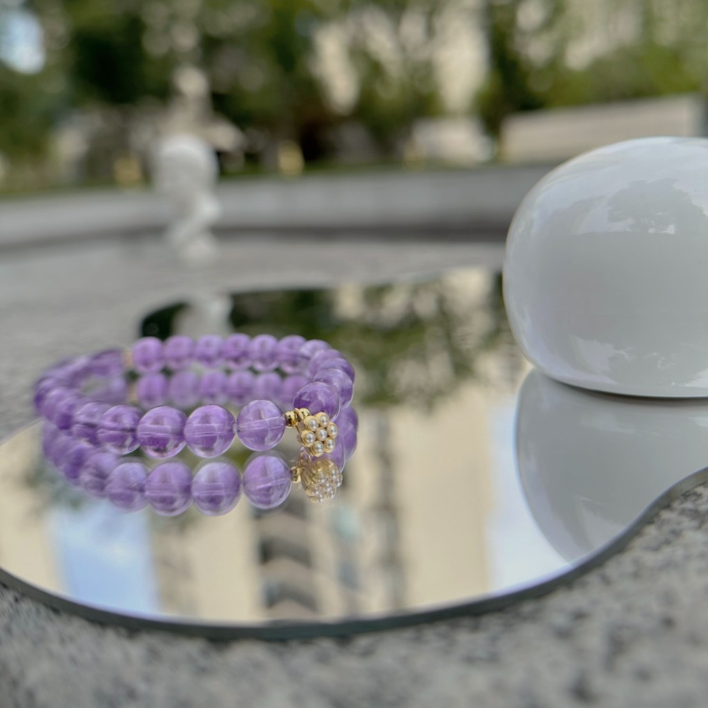 [Lotus Seedpod Charm] Amethyst Bracelet with 24K Gold Plated on Silver Gilded