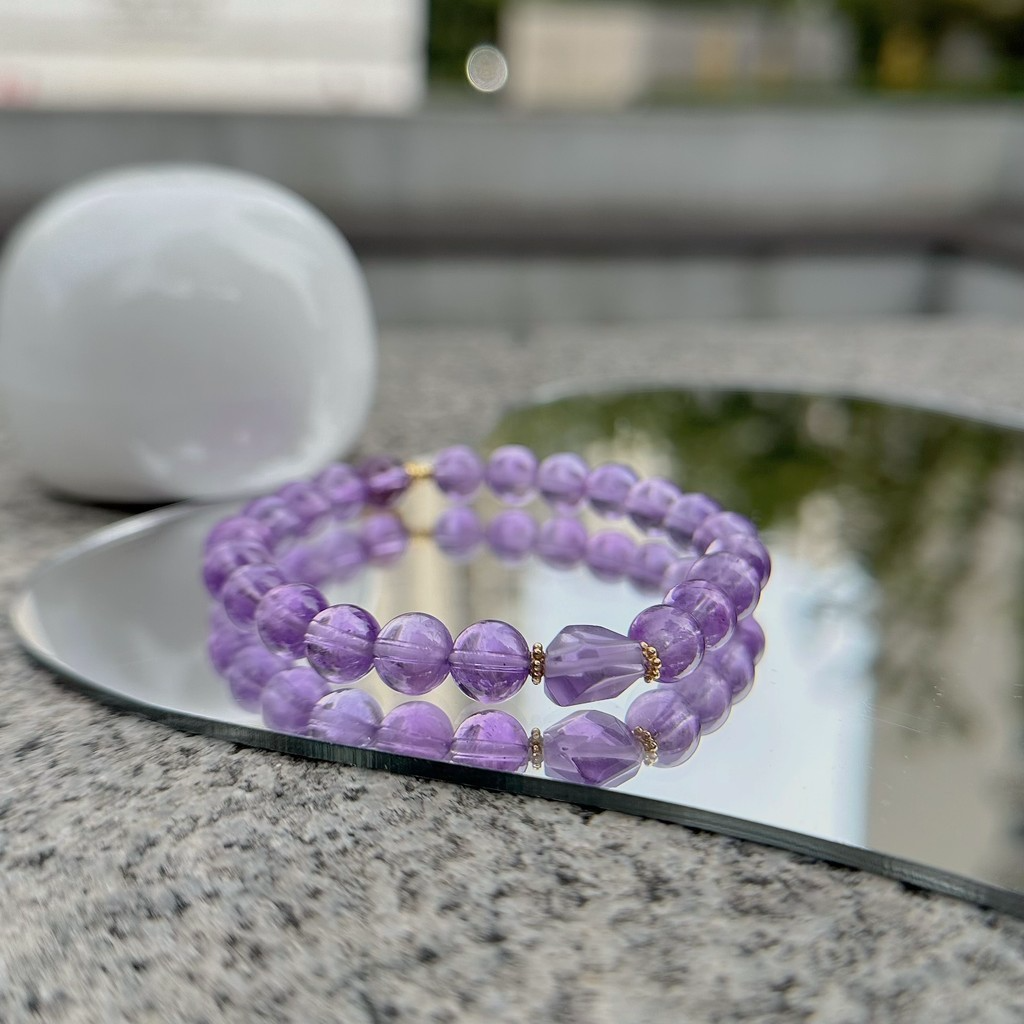 [Lotus Seedpod Charm] Amethyst Bracelet with 24K Gold Plated on Silver Gilded