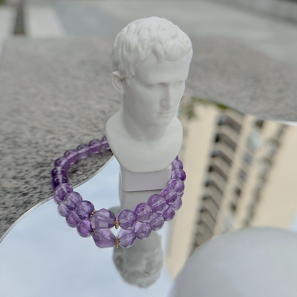 [Lotus Seedpod Charm] Amethyst Bracelet with 24K Gold Plated on Silver Gilded