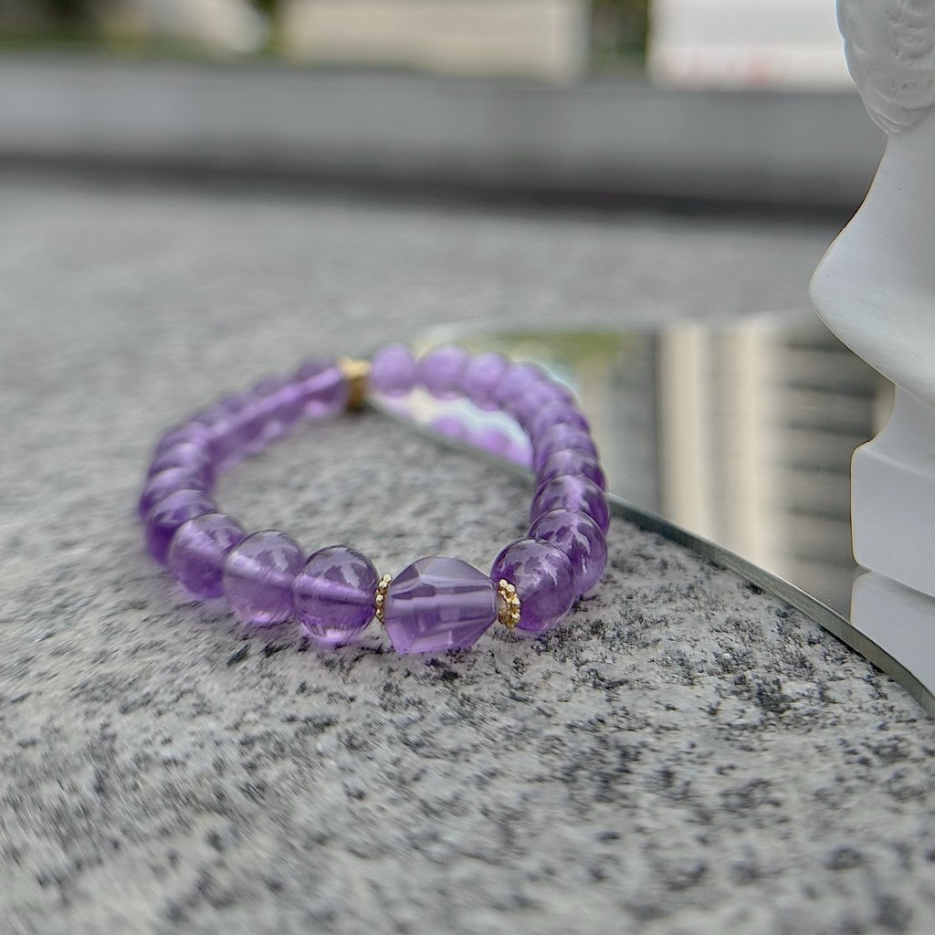 [Lotus Seedpod Charm] Amethyst Bracelet with 24K Gold Plated on Silver Gilded