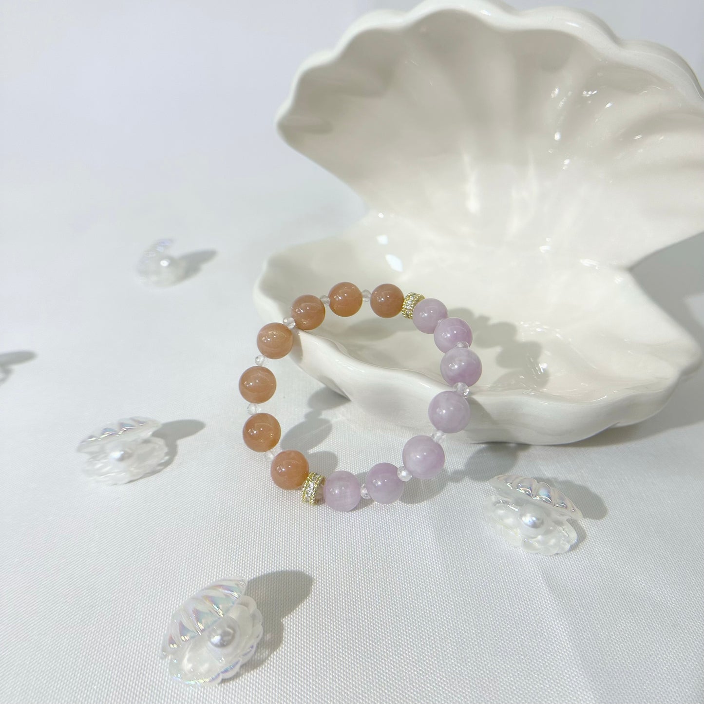 [Modern Design] Peach Moonstone and Kunzite 10mm Crystal Bracelet