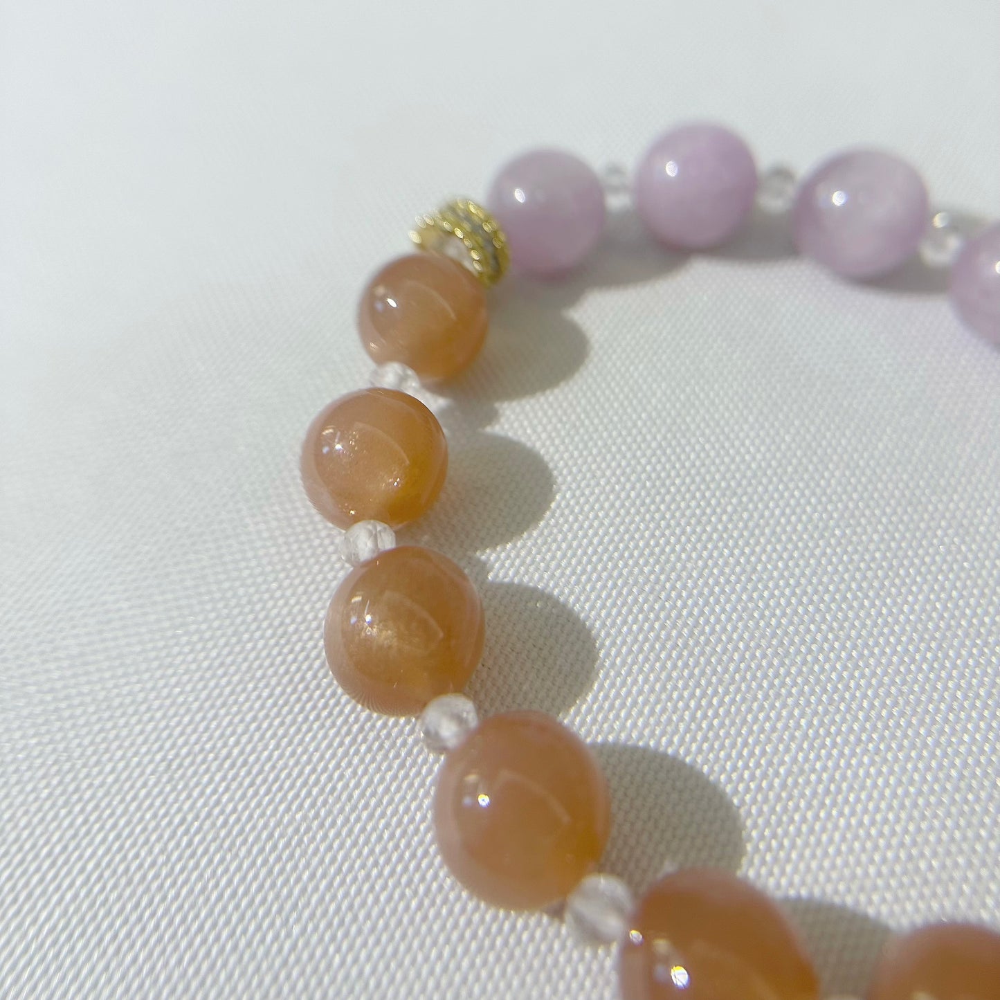 [Modern Design] Peach Moonstone and Kunzite 10mm Crystal Bracelet