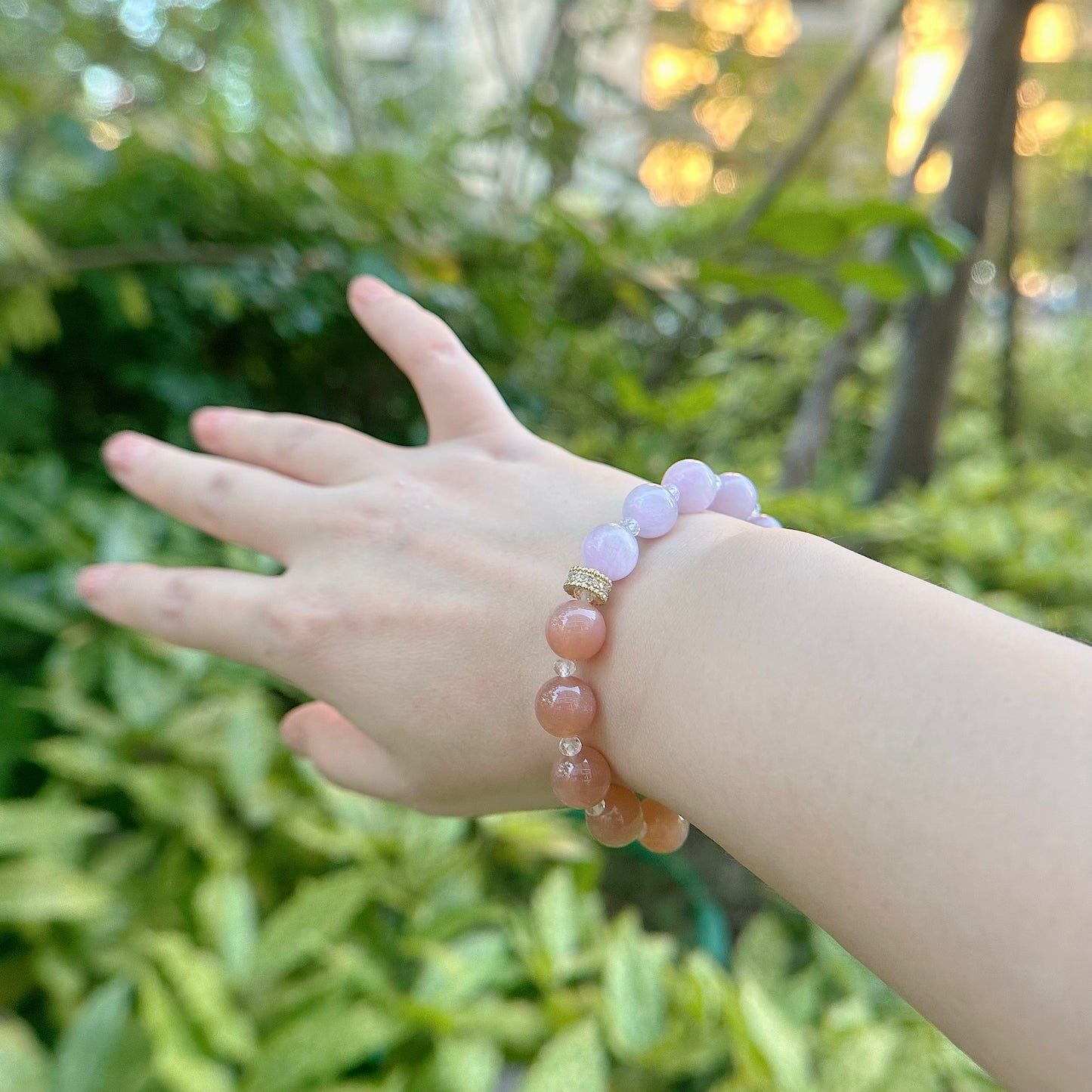[Modern Design] Peach Moonstone and Kunzite 10mm Crystal Bracelet