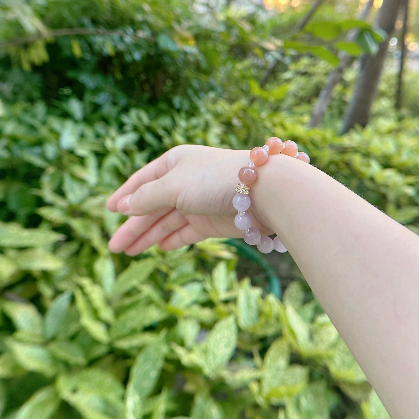 [Modern Design] Peach Moonstone and Kunzite 10mm Crystal Bracelet