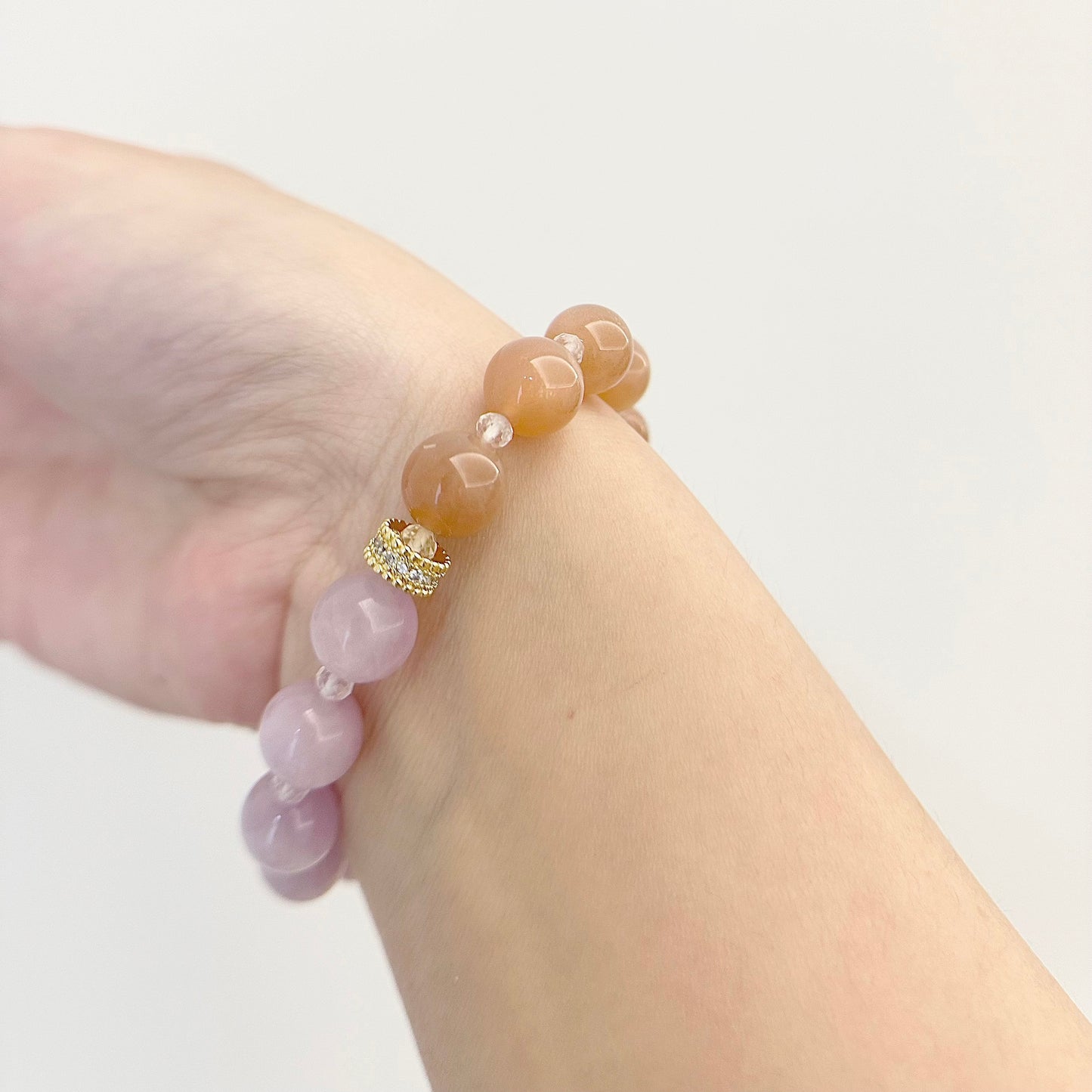 [Modern Design] Peach Moonstone and Kunzite 10mm Crystal Bracelet