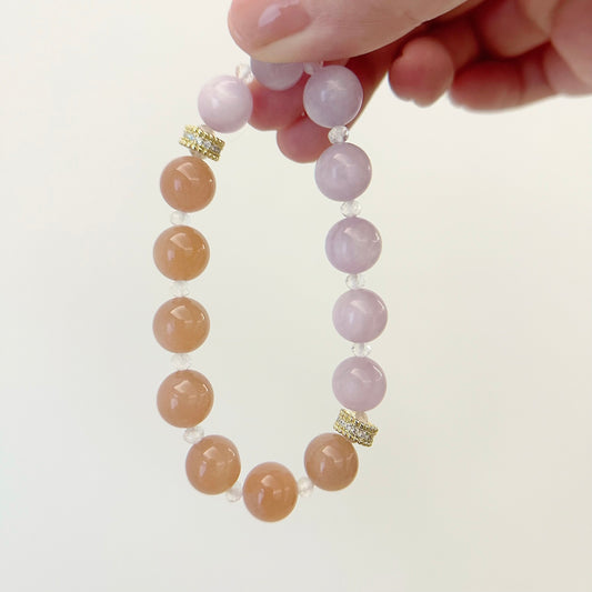 [Modern Design] Peach Moonstone and Kunzite 10mm Crystal Bracelet