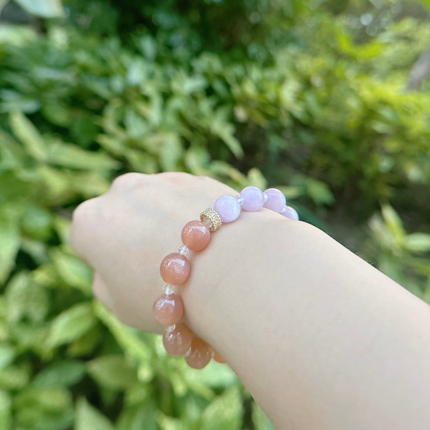 [Modern Design] Peach Moonstone and Kunzite 10mm Crystal Bracelet
