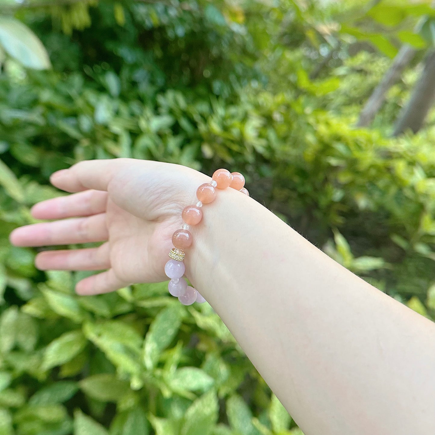 [Modern Design] Peach Moonstone and Kunzite 10mm Crystal Bracelet