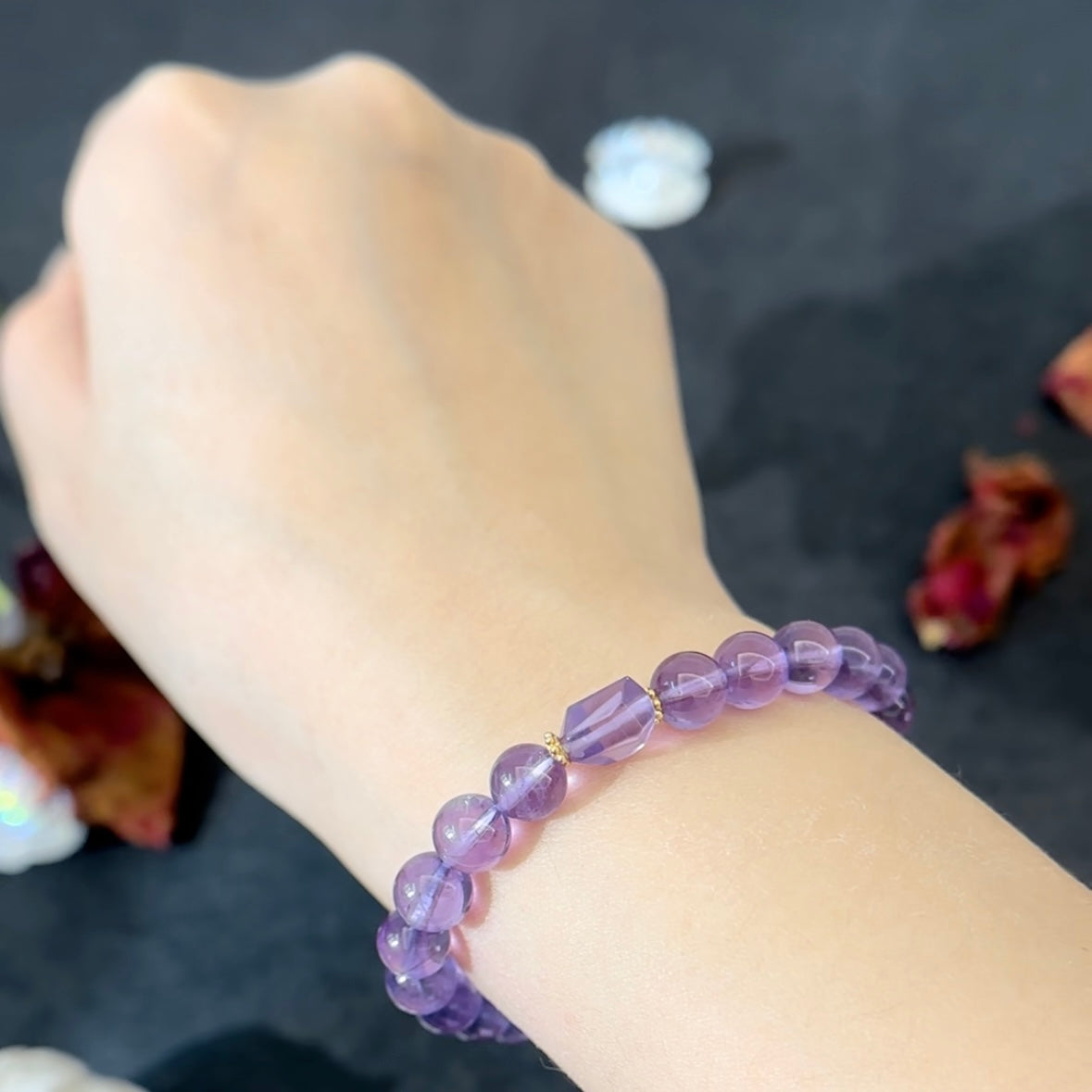 [Lotus Seedpod Charm] Amethyst Bracelet with 24K Gold Plated on Silver Gilded