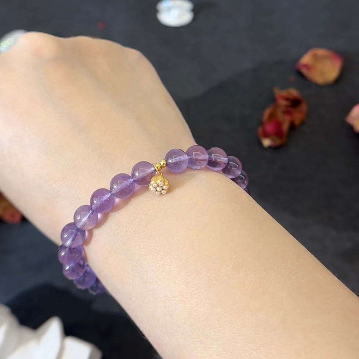 [Lotus Seedpod Charm] Amethyst Bracelet with 24K Gold Plated on Silver Gilded