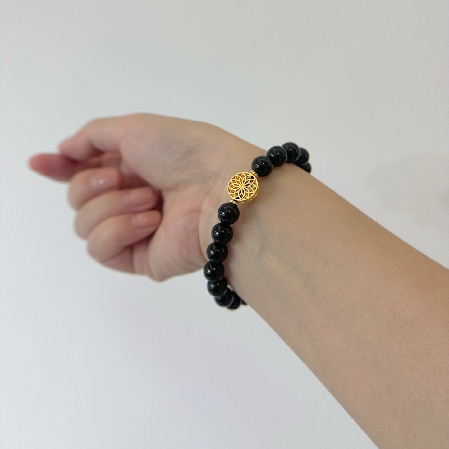 [Pearl of Black Swan] Duo of Obsidian and Pearl Enchantment Bracelet, 24K gold plated on silver