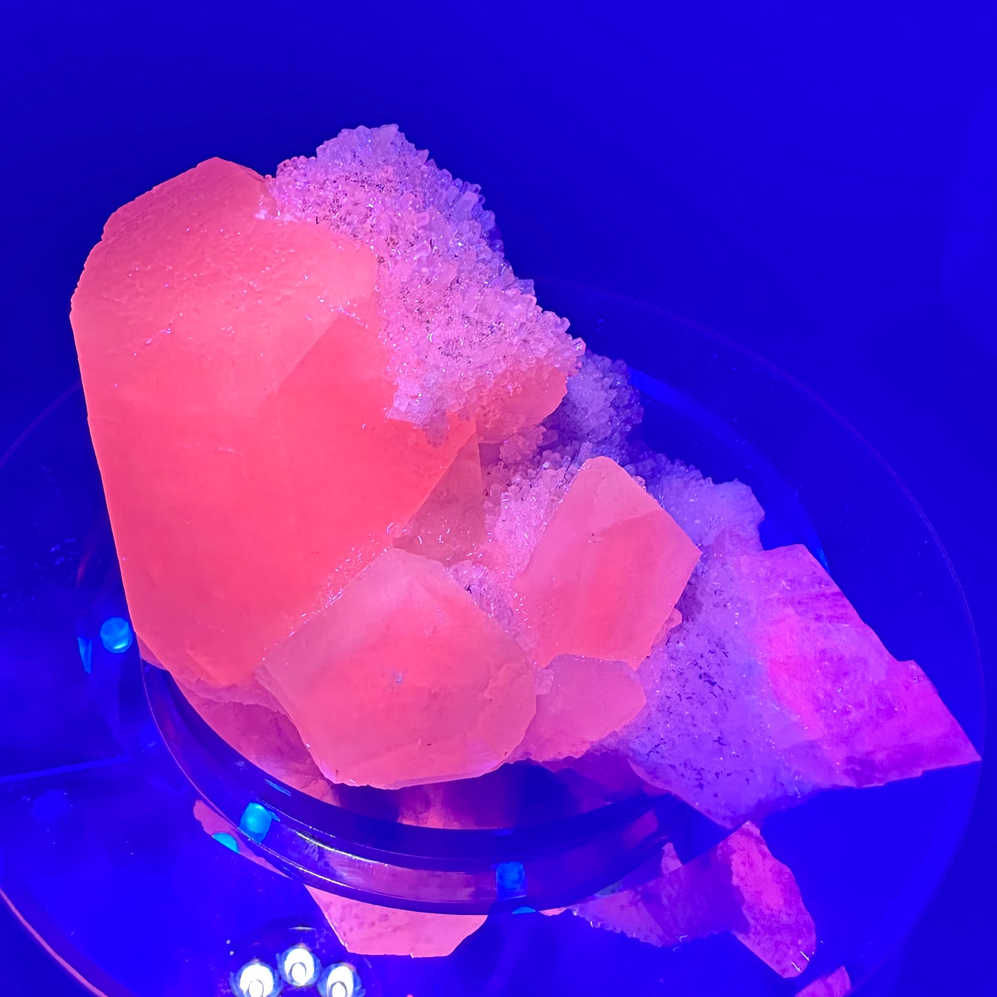 Pink calcite with quartz specimen