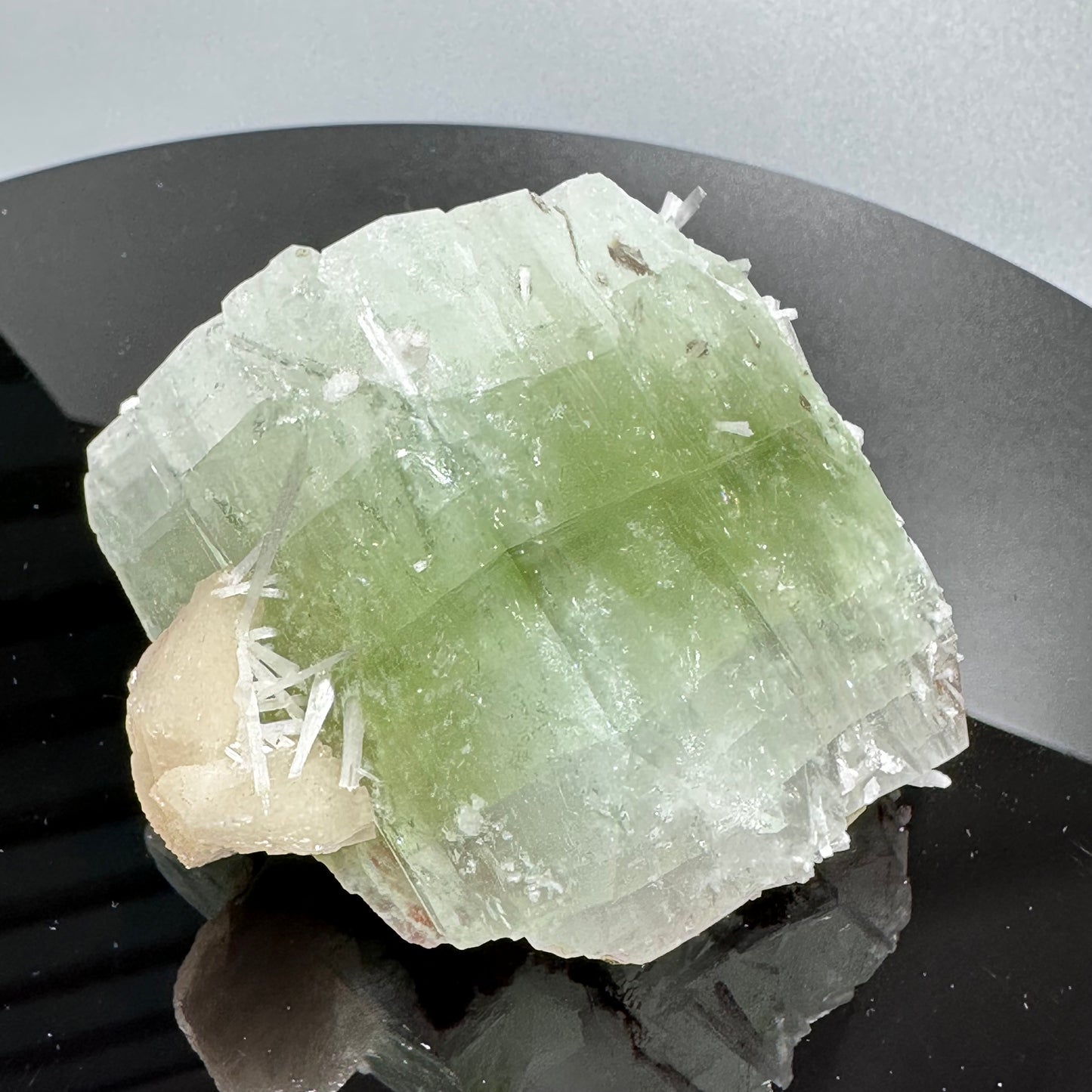 Green and pink apophyllite with calcite specimen