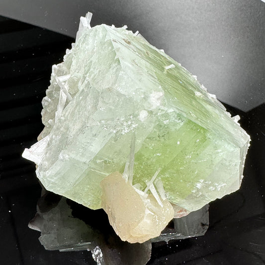 Green and pink apophyllite with calcite specimen