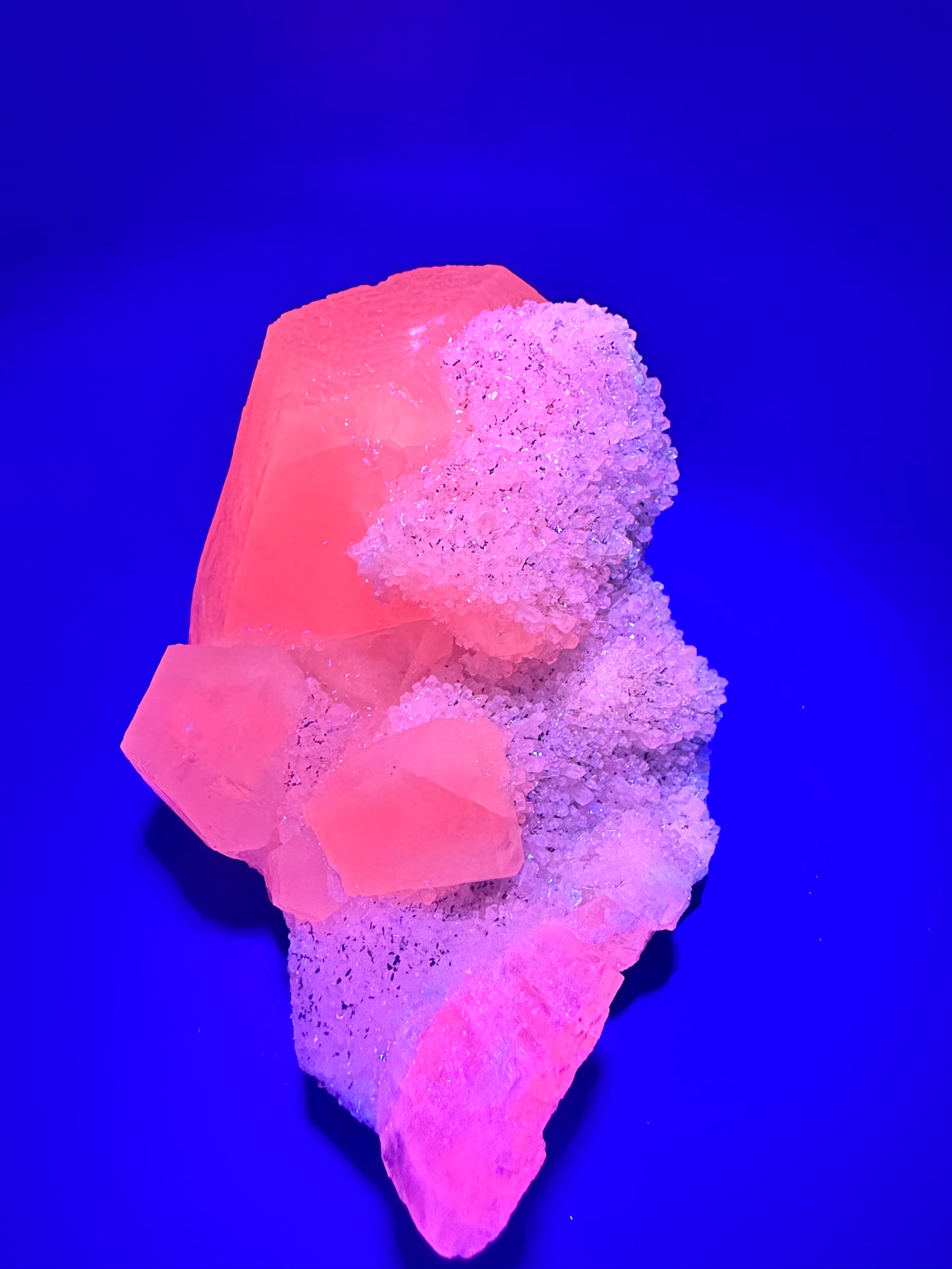 Pink calcite with quartz specimen